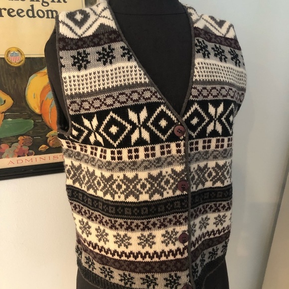 Vintage Snowflake Nordic Style Angora Wool Blend Button Knit Vest Waistcoat M - Picture 3 of 11